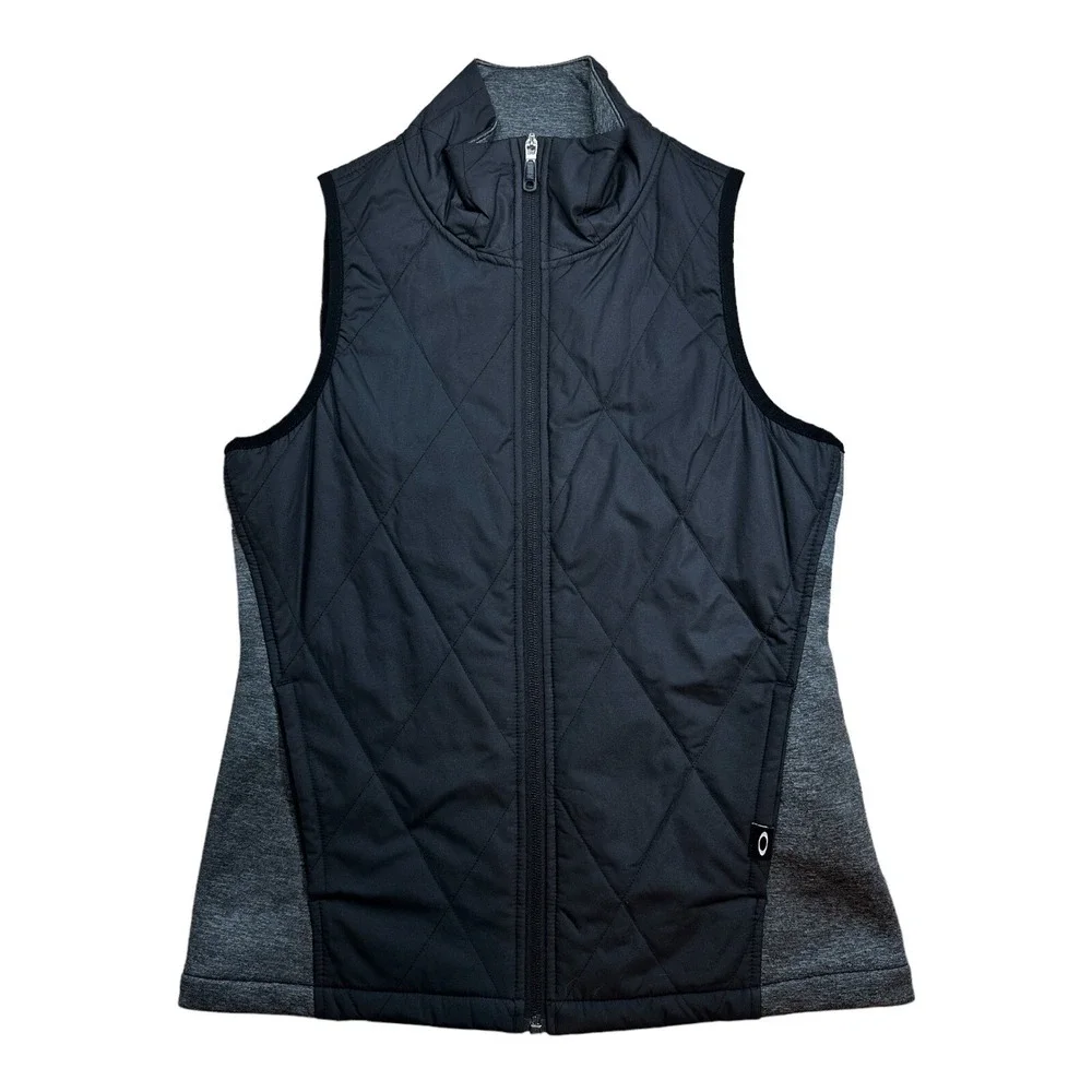 Oakley Full Zip Puffer Quilted Vest Women's Extra Small Black Gray Comfort Clean